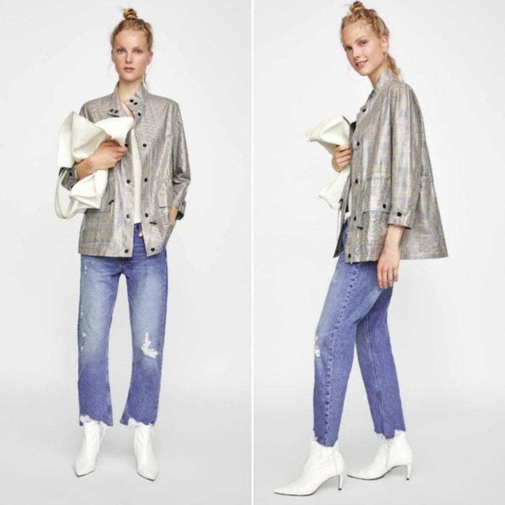 Zara Waxed Check Safari Jacket NWT